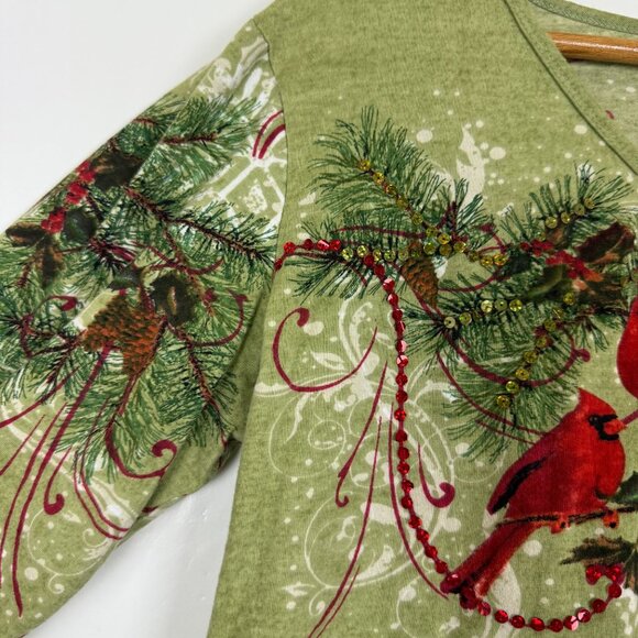 Collections Etc Winter Cardinal Birds Top Sz Large Front Back Sequins Christmas - Picture 4 of 8